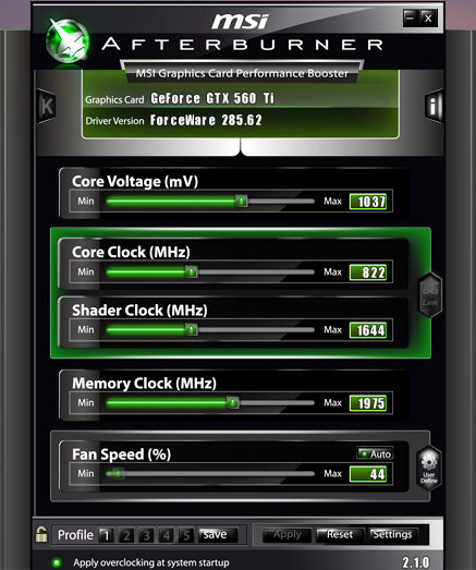 MSI Afterburner with an underclock