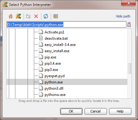 pycharm, selecting the interpreter
