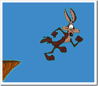Wile E. Coyote hanging in mid-air